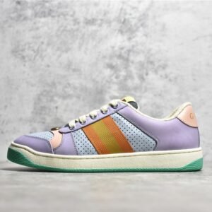 GUCCI ACE EMBROIDERED LOW-TOP SNEAKERS LIGHT PURPLE/ORANGE/PINK