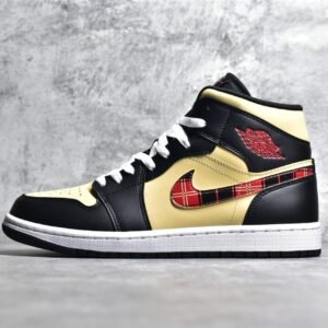 Nike AIR JORDAN 1 MID SE TARTAN SWOOSH BLACK/SESAME/FIRE RED/MULTI-COLOR DZ5329-001