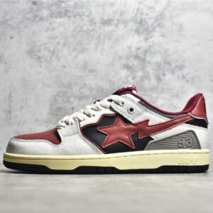 BAPE SK8 STA LOW SNEAKERS WHITE/DARK RED/BLACK