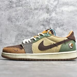 Nike AIR JORDAN 1 RETRO LOW OG VOODOO X ZION WILLIAMSON FLAX/MUSLIN/FAUNA BROWN/OIL GREEN DZ7292-200